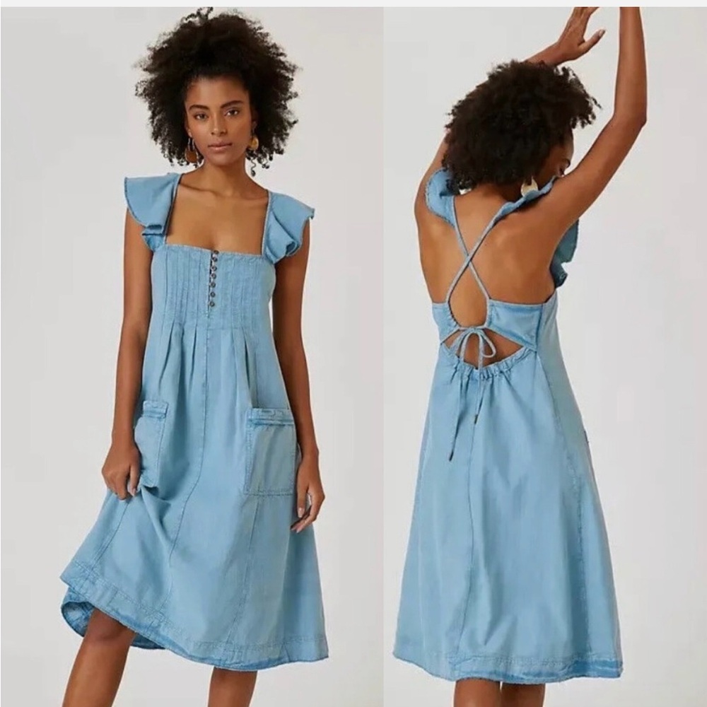 PILCRO Anthropologie Cottagecore Flutter Sleeve Midi Dress Size Large - Picture 5 of 9